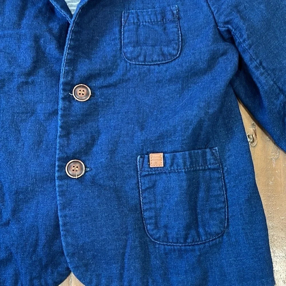 Zara dark cotton denim chambray blazer